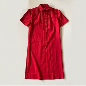 Vintage 70s Red Ruffle Short Sleeve Shirt Dress S